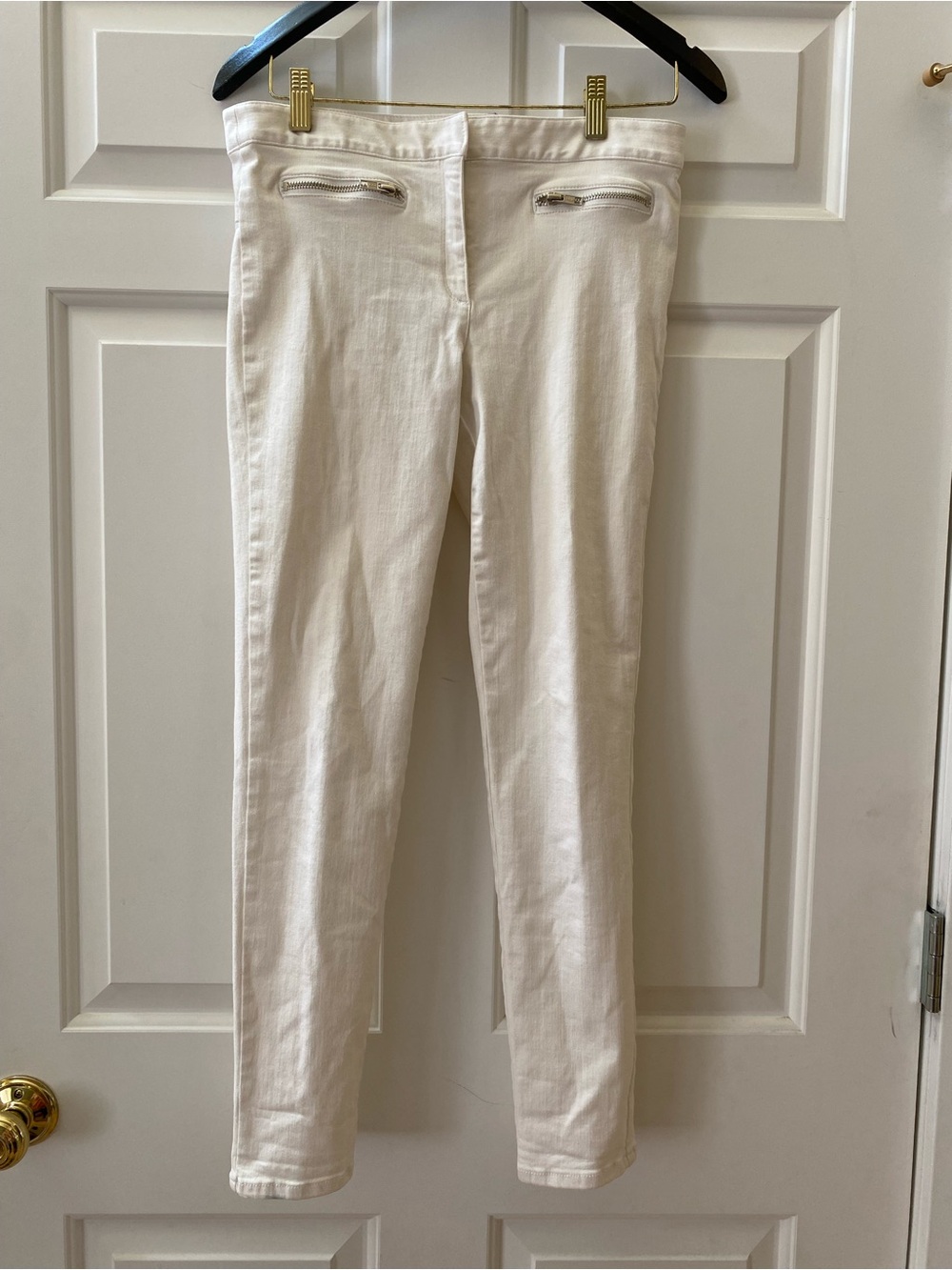 Veronica Beard Skinny Zip Trousers White Zipper Pocket Pants Size 6